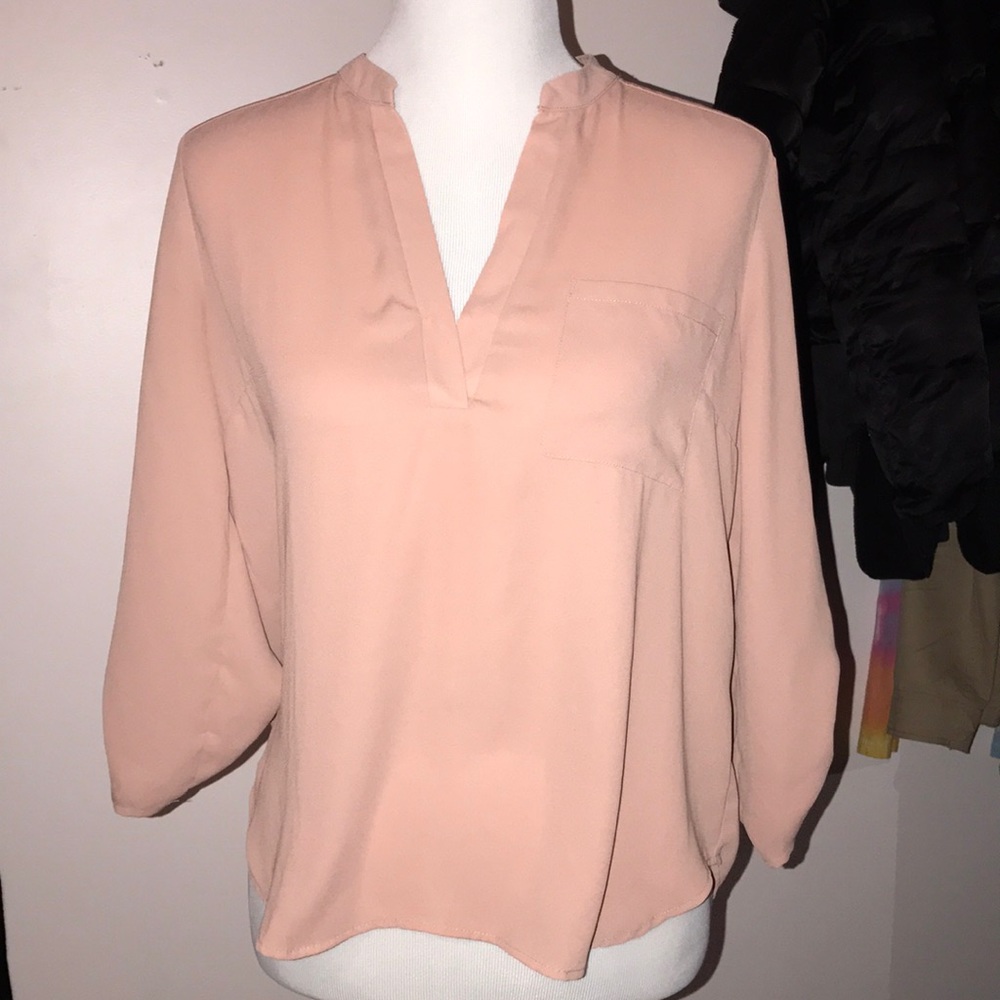 Front Pocket Tab Sleeve Blouse